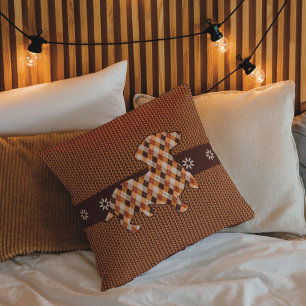 Dachshund Plaid and Faux Knit Look Throw Pillow