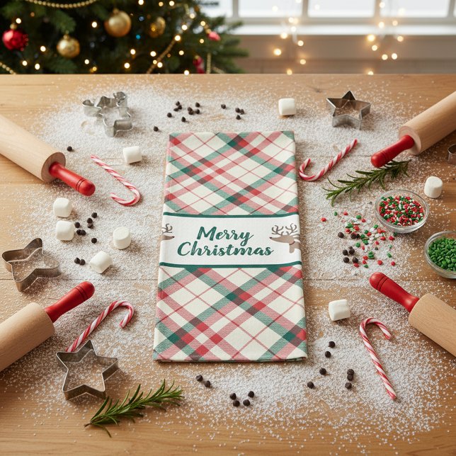 Dachshund Plaid Christmas Kitchen Gift  Tea Towel (Dachshund Plaid Christmas Kitchen Gift Kitchen Towel)