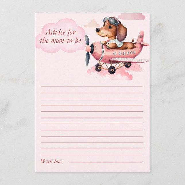 Dachshund Plane Baby Shower Advice for Mum-to be Enclosure Card (Front)