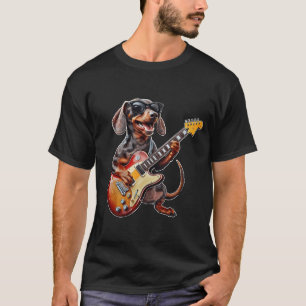 Dachshund Playing Guitar Rock Music Dog Lover Pet T-Shirt