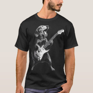 Dachshund Playing Guitar Rock Star Rock Roll Men T-Shirt