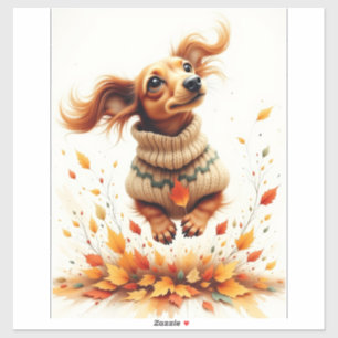 Dachshund playing in the fall leaves