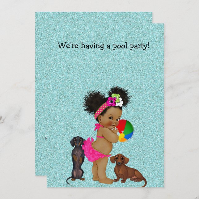 Dachshund Pool Party Ethnic Baby Invitation (Front/Back)