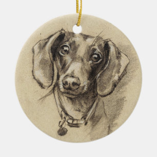 Dachshund portrait ceramic tree decoration