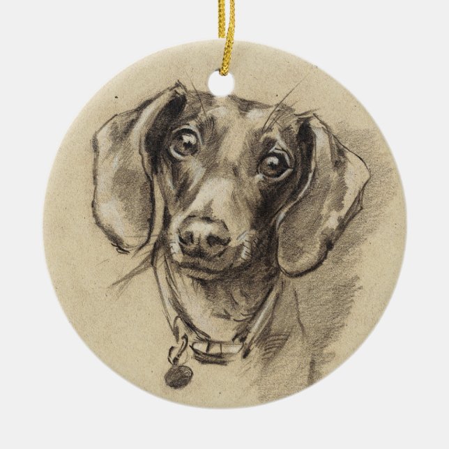 Dachshund portrait ceramic tree decoration (Front)