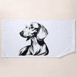 Dachshund Portrait – Minimal Dog Line Art Beach Towel