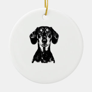 Dachshund Portrait  Minimalist Apparel Ceramic Tree Decoration