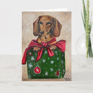 Dachshund Present Dog Art Christmas Greeting Card