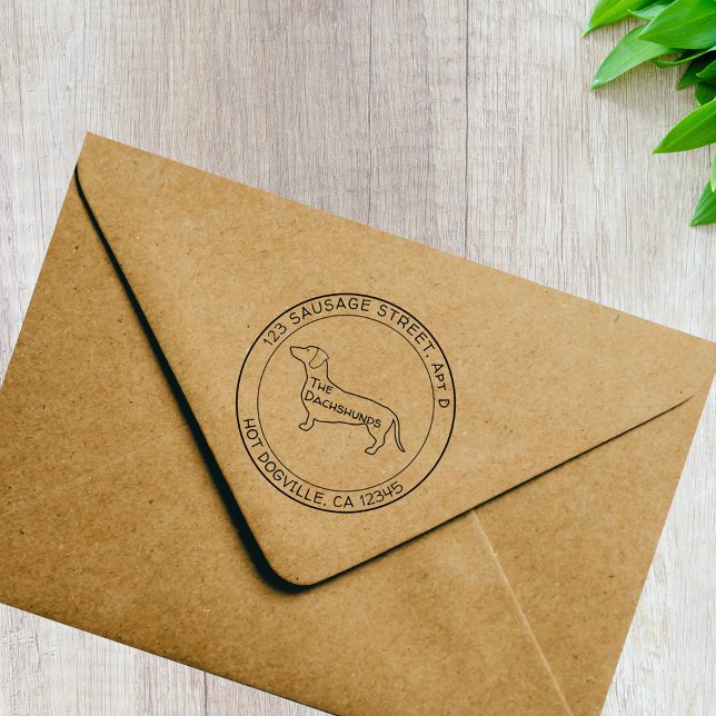 Dachshund Profile Round Return Address Rubber Stamp (Personalized dachshund round return address rubber stamp)