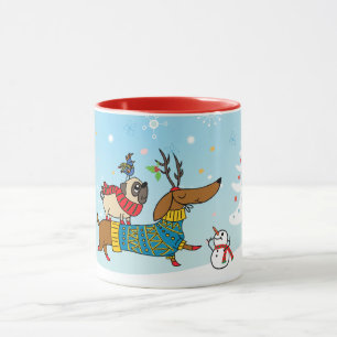 Dachshund, Pug & Bird Holiday Mug