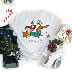 Dachshund, Pug & Bird Holiday T-Shirt