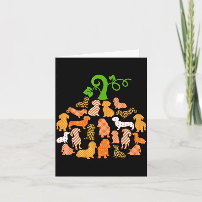 Dachshund Pumpkin Shape Plaid Leopard Dog Autumn Card (Front)