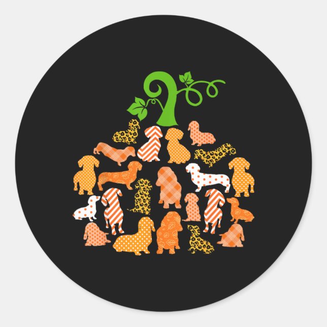Dachshund Pumpkin Shape Plaid Leopard Dog Autumn Classic Round Sticker (Front)