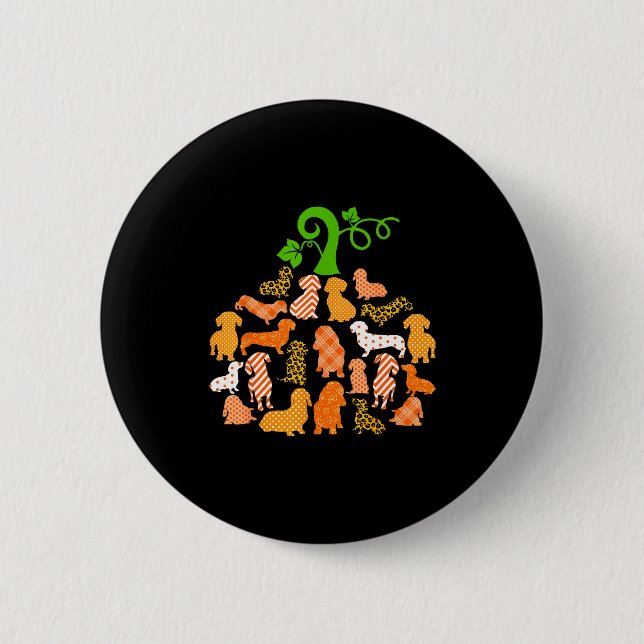 Dachshund Pumpkin Shape Plaid Leopard Dog Autumn H 6 Cm Round Badge (Front)