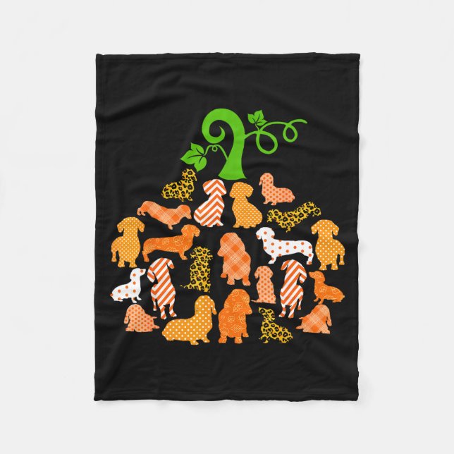 Dachshund Pumpkin Shape Plaid Leopard Dog Autumn H Fleece Blanket (Front)
