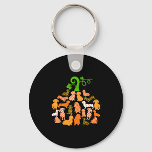 Dachshund Pumpkin Shape Plaid Leopard Dog Autumn H Key Ring