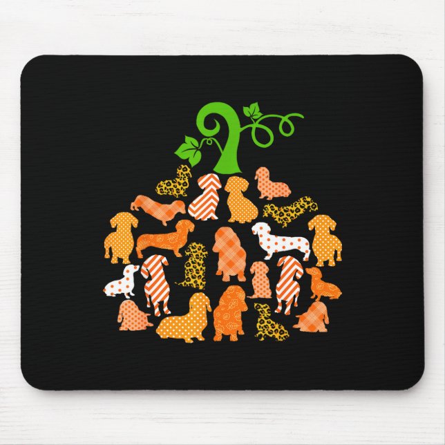 Dachshund Pumpkin Shape Plaid Leopard Dog Autumn H Mouse Mat (Front)