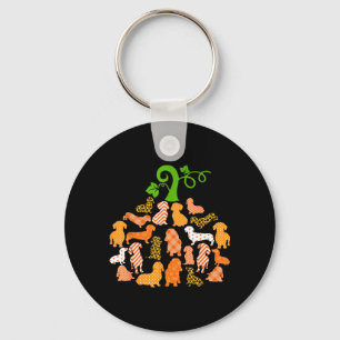 Dachshund Pumpkin Shape Plaid Leopard Dog Autumn Key Ring