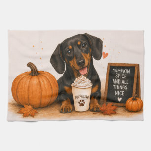 Dachshund Pumpkin Spice Coffee Tea Towel