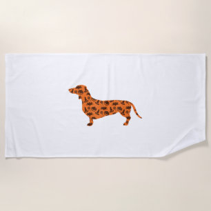 Dachshund Pumpkin Witch Bat Funny Spooky Halloween Beach Towel
