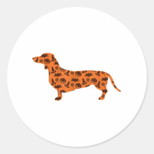Dachshund Pumpkin Witch Bat Funny Spooky Halloween Classic Round Sticker