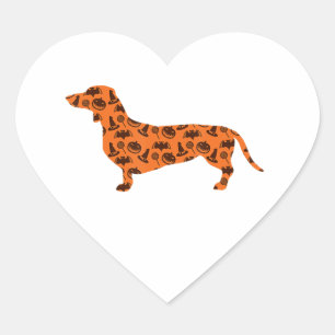 Dachshund Pumpkin Witch Bat Funny Spooky Halloween Heart Sticker