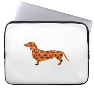 Dachshund Pumpkin Witch Bat Funny Spooky Halloween Laptop Sleeve