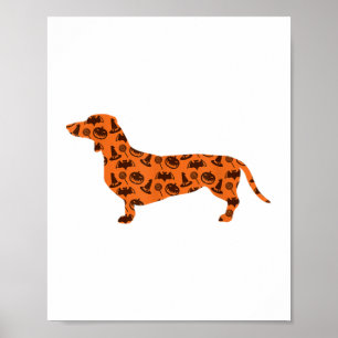 Dachshund Pumpkin Witch Bat Funny Spooky Halloween Poster