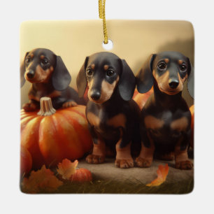 Dachshund Puppy Autumn Delight Pumpkin Ceramic Ornament