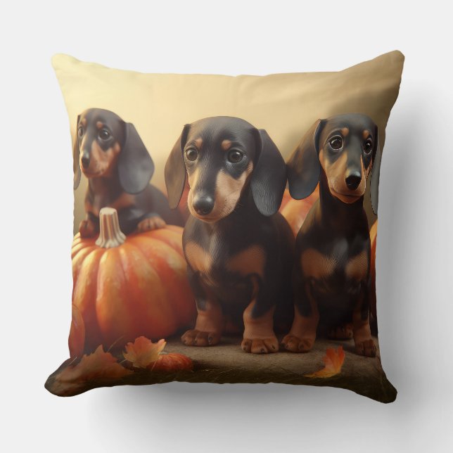 Dachshund Puppy Autumn Delight Pumpkin Cushion (Front)