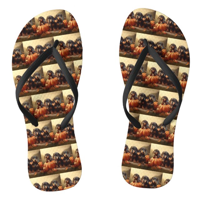 Dachshund Puppy Autumn Delight Pumpkin Flip Flops (Footbed)