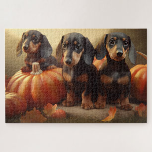Dachshund Puppy Autumn Delight Pumpkin Jigsaw Puzzle