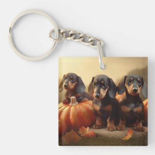 Dachshund Puppy Autumn Delight Pumpkin Key Ring