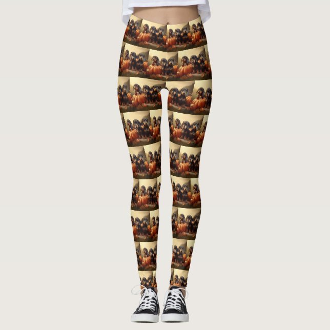 Dachshund Puppy Autumn Delight Pumpkin Leggings (Front)