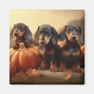 Dachshund Puppy Autumn Delight Pumpkin Magnet