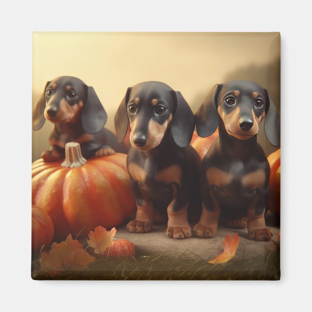 Dachshund Puppy Autumn Delight Pumpkin Magnet (Front)