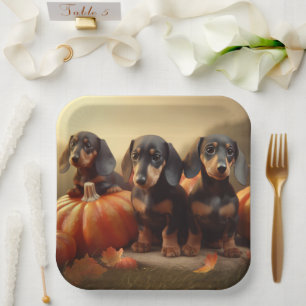 Dachshund Puppy Autumn Delight Pumpkin Paper Plate