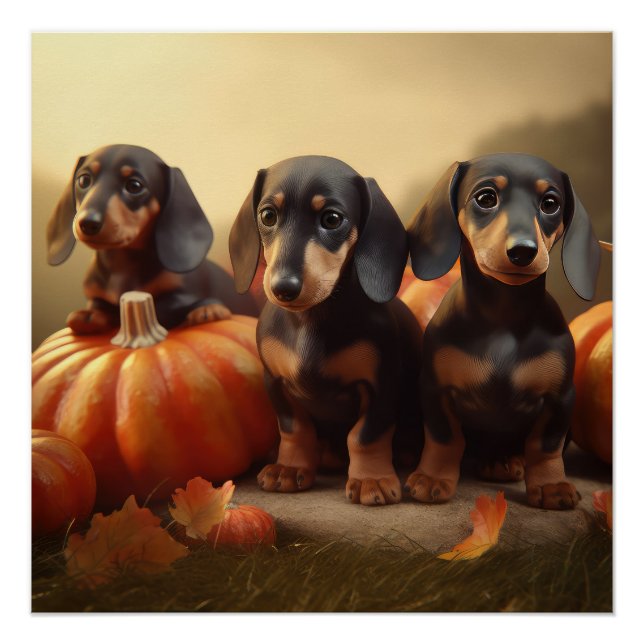 Dachshund Puppy Autumn Delight Pumpkin Poster (Front)