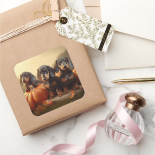 Dachshund Puppy Autumn Delight Pumpkin Square Sticker