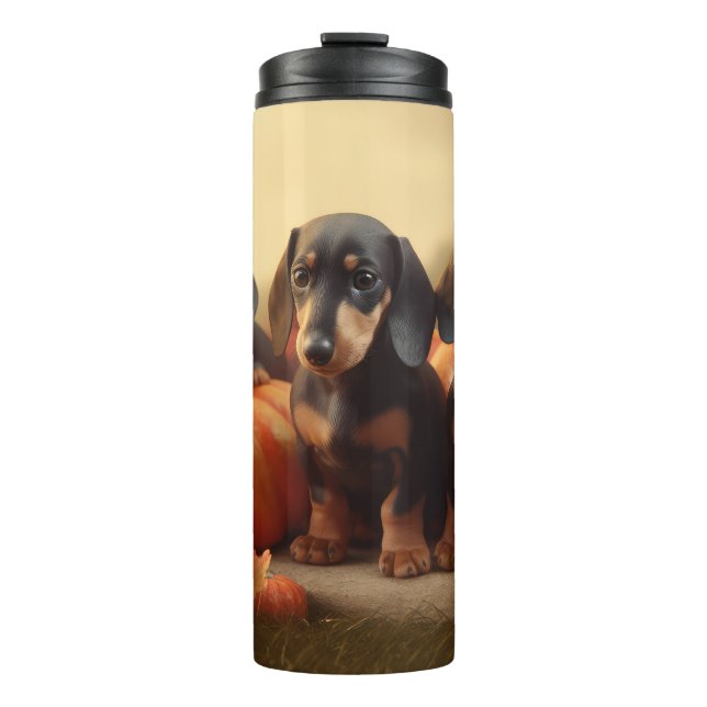 Dachshund Puppy Autumn Delight Pumpkin Thermal Tumbler (Front)