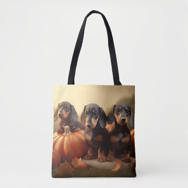 Dachshund Puppy Autumn Delight Pumpkin Tote Bag (Front)