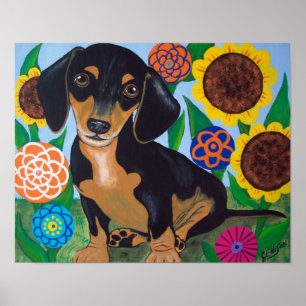 Dachshund Puppy Black and Tan Print