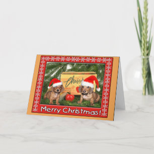 Dachshund Puppy Christmas Holiday Card