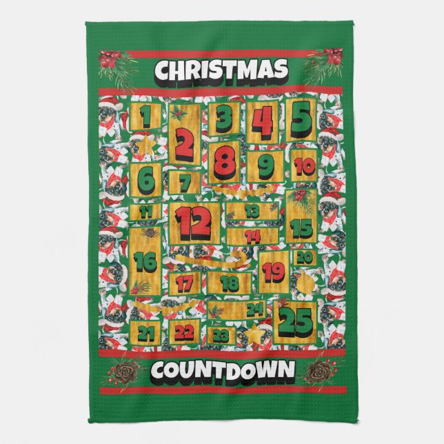 Dachshund Puppy Countdown Christmas Advent Dog Tea Towel (Vertical)