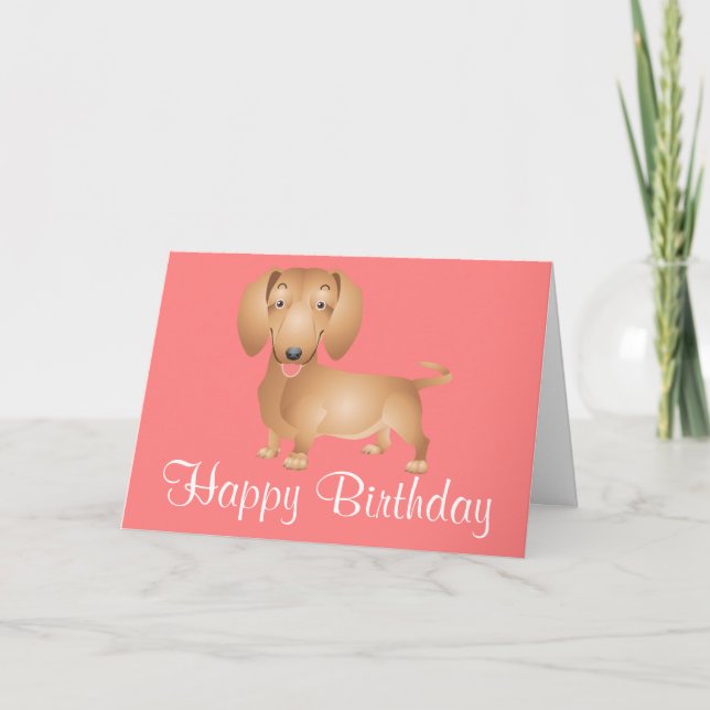 Dachshund Puppy  Dog Happy Birthday Pink Card (Front)