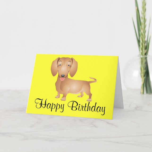 Dachshund  Puppy Dog Happy Birthday Yellow  Card (Front)