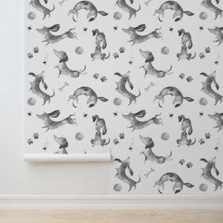 Dachshund Puppy Dog Paw Prints Bee Black White Wallpaper