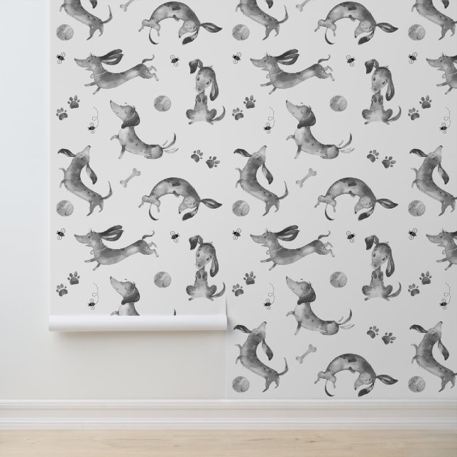 Dachshund Puppy Dog Paw Prints Bee Black White  Wallpaper (Application)