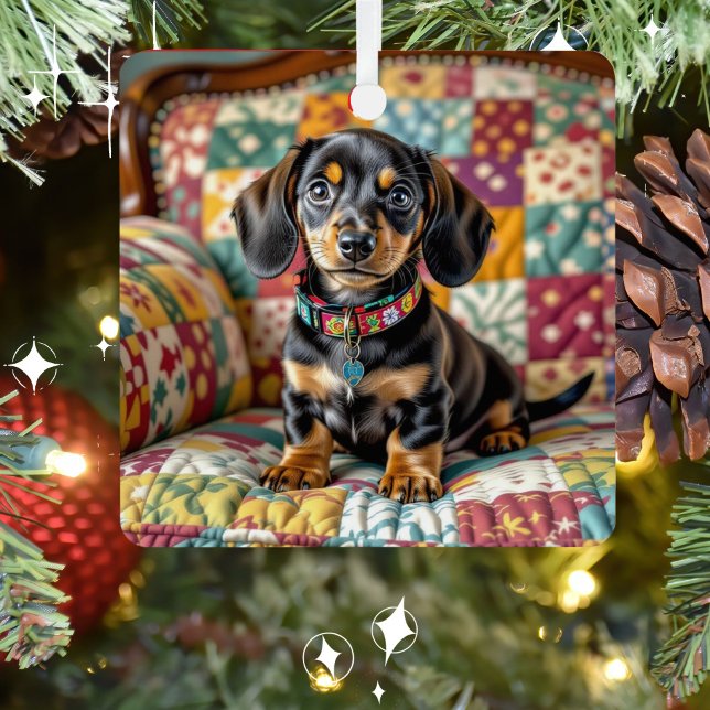 Dachshund Puppy Dog Personalised Christmas Metal Tree Decoration (Creator Uploaded)