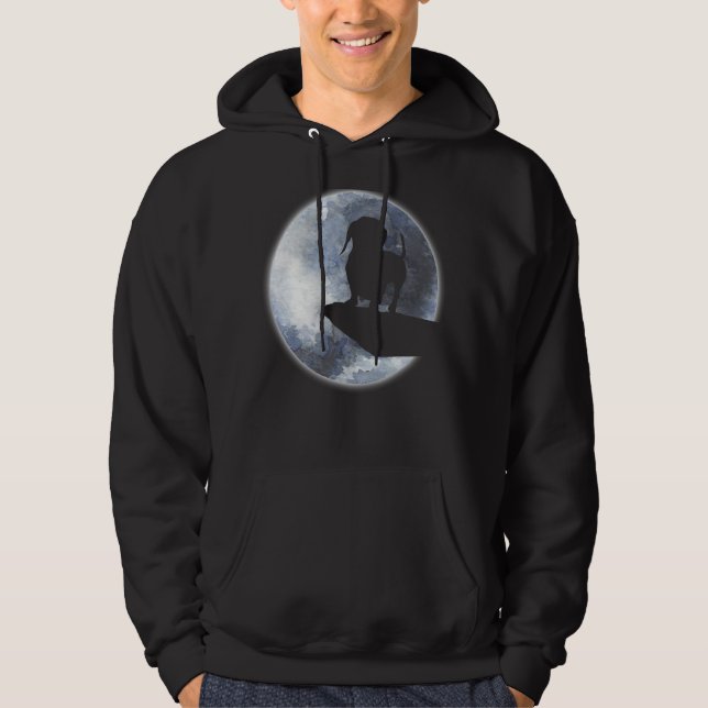 Dachshund Puppy Dog Silhouette And Moon Hoodie (Front)